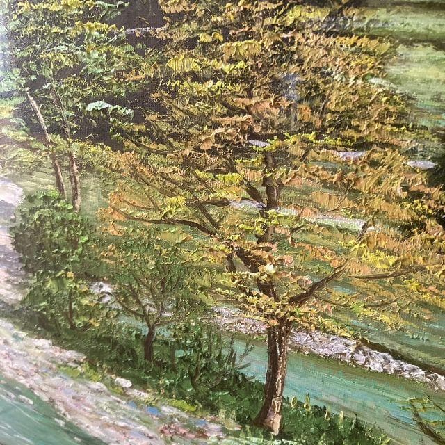 北川照生 画伯作　根尾の清流　肉筆 油彩画 15号 直筆サイン入り 大型 額装