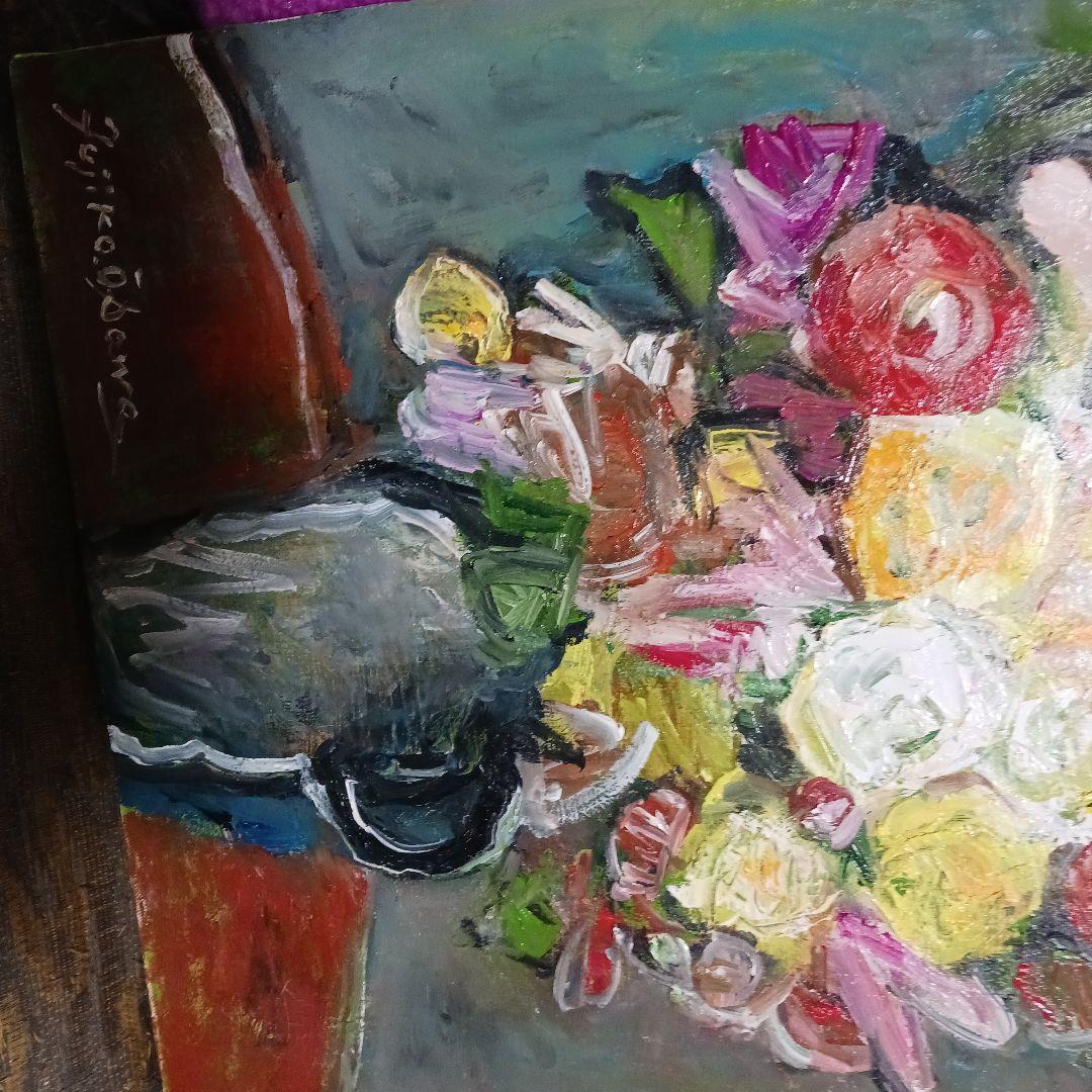 ❤大澤 扶二子 絵画(❁ᴗ͈ˬᴗ͈)薔薇油彩F８号