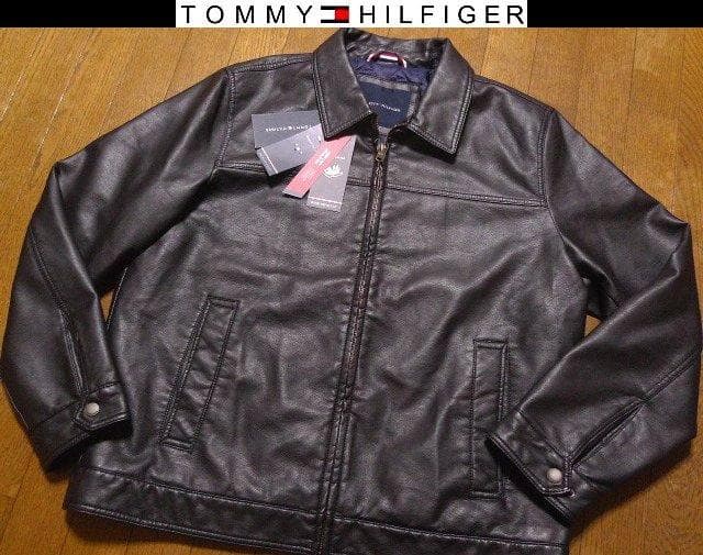 【大きい】2XL3XL日本サイズ位トミーヒルフィガーUS本革調レザージャケット茶