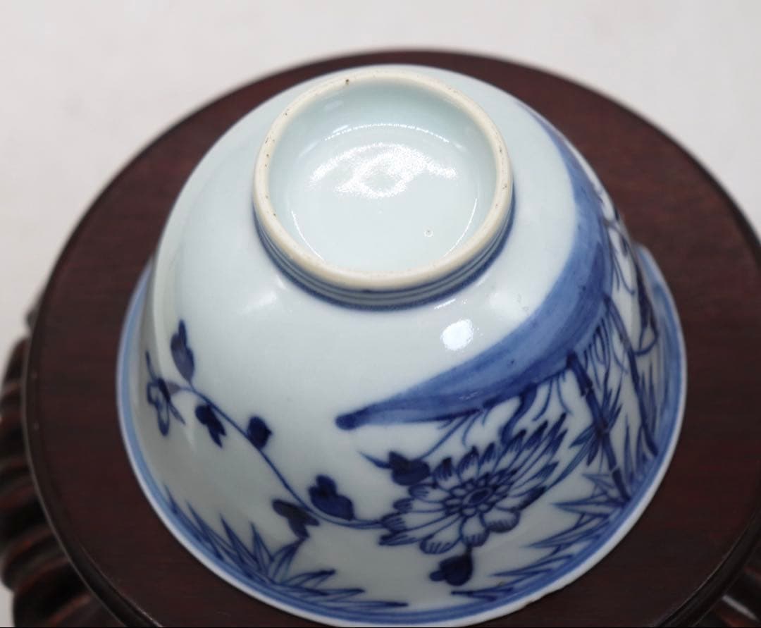 中国　清時代早期　染付竹紋湯呑み　茶器　送料込み251002