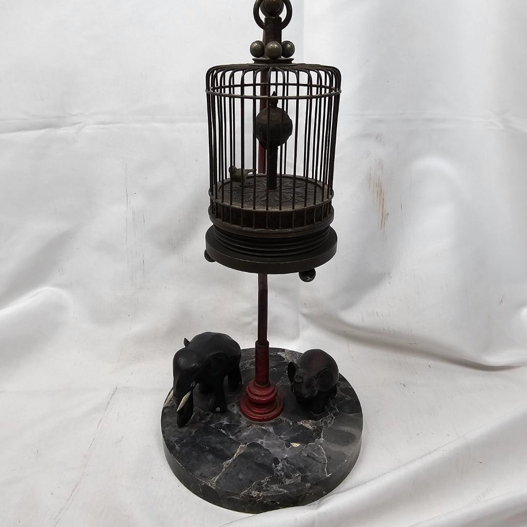 【超希少】戦前 レトロ ゼンマイ式 置時計 象 鳥かご 飾り物 ギミック時計