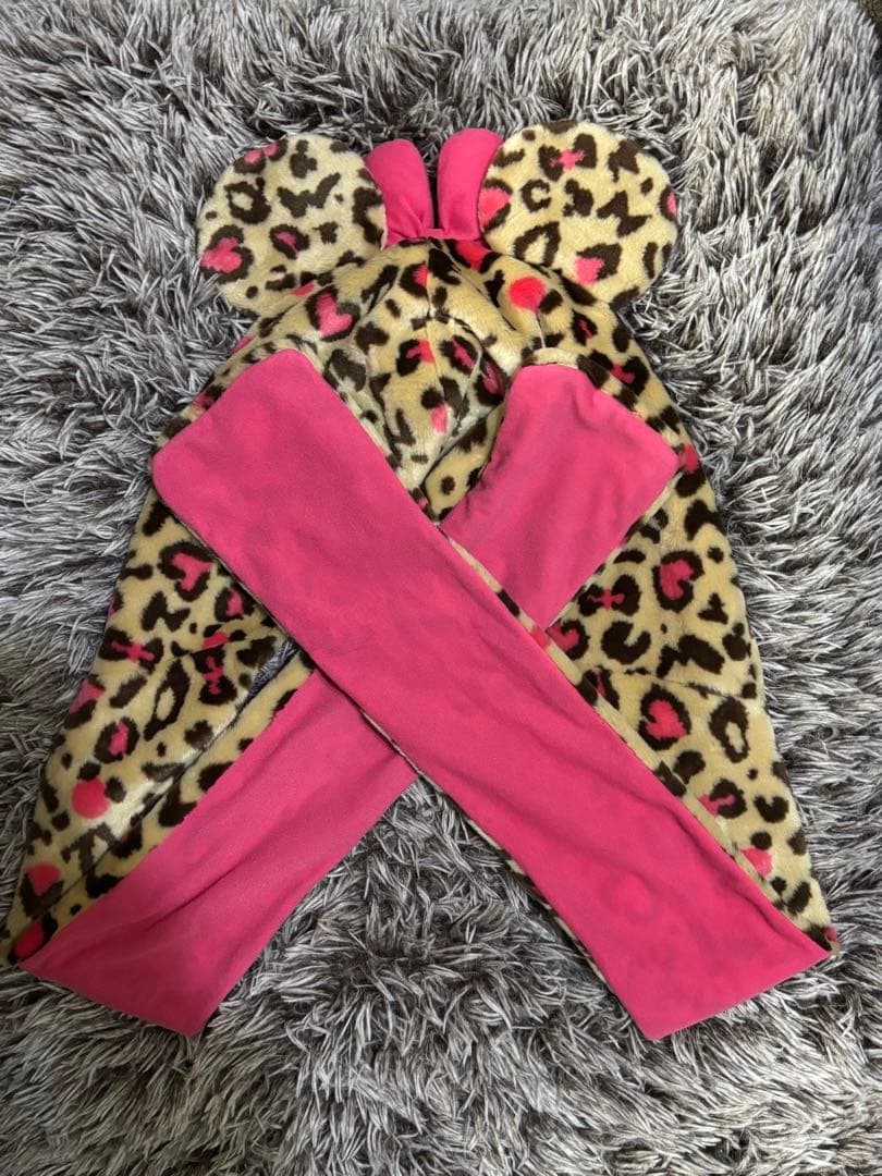 ディズニーミニーヒョウ柄マフラーキャップ