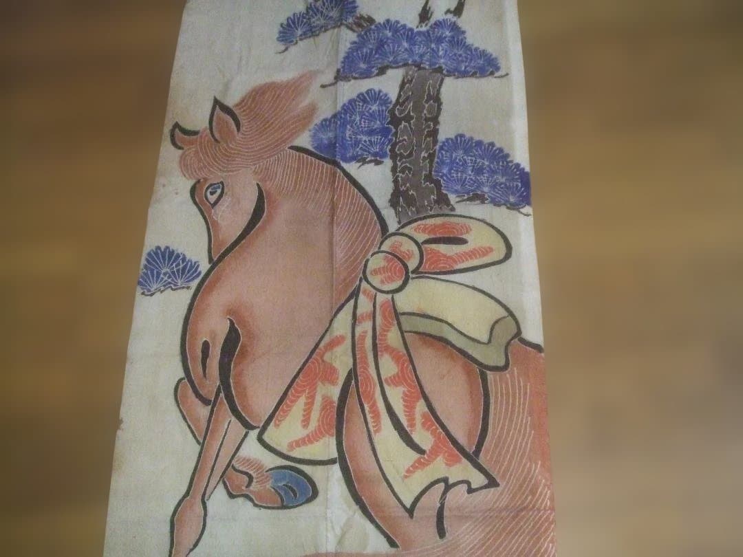 明治38年 ★浮世絵 ・馬 ・布・手描き