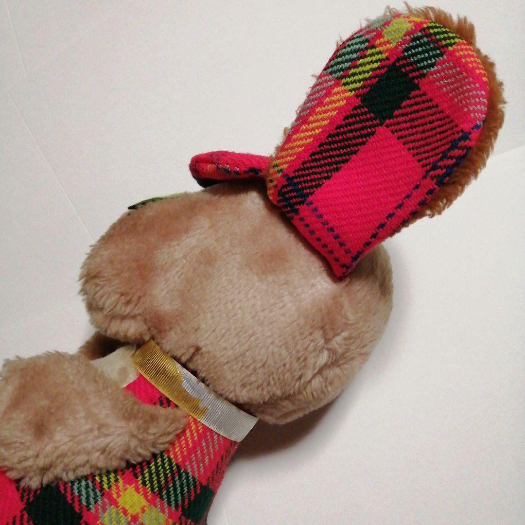 【昭和レトロ】吉徳　犬のぬいぐるみ 赤と黒のチェック柄　約25cm