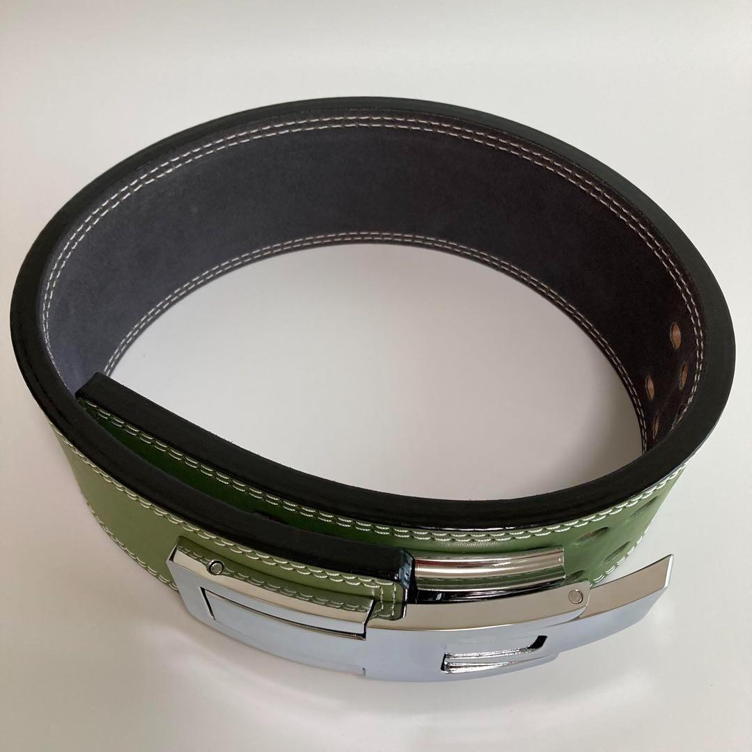 パワーベルト レバーアクション Sサイズ ワンタッチ可変式 本革 緑×艶シルバー