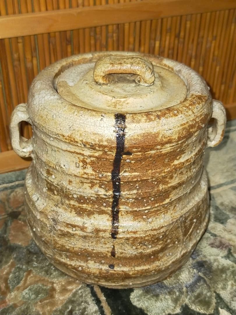 ♥美濃焼　美濃伊賀　水指　桐箱付き　茶道具　骨董品　古玩