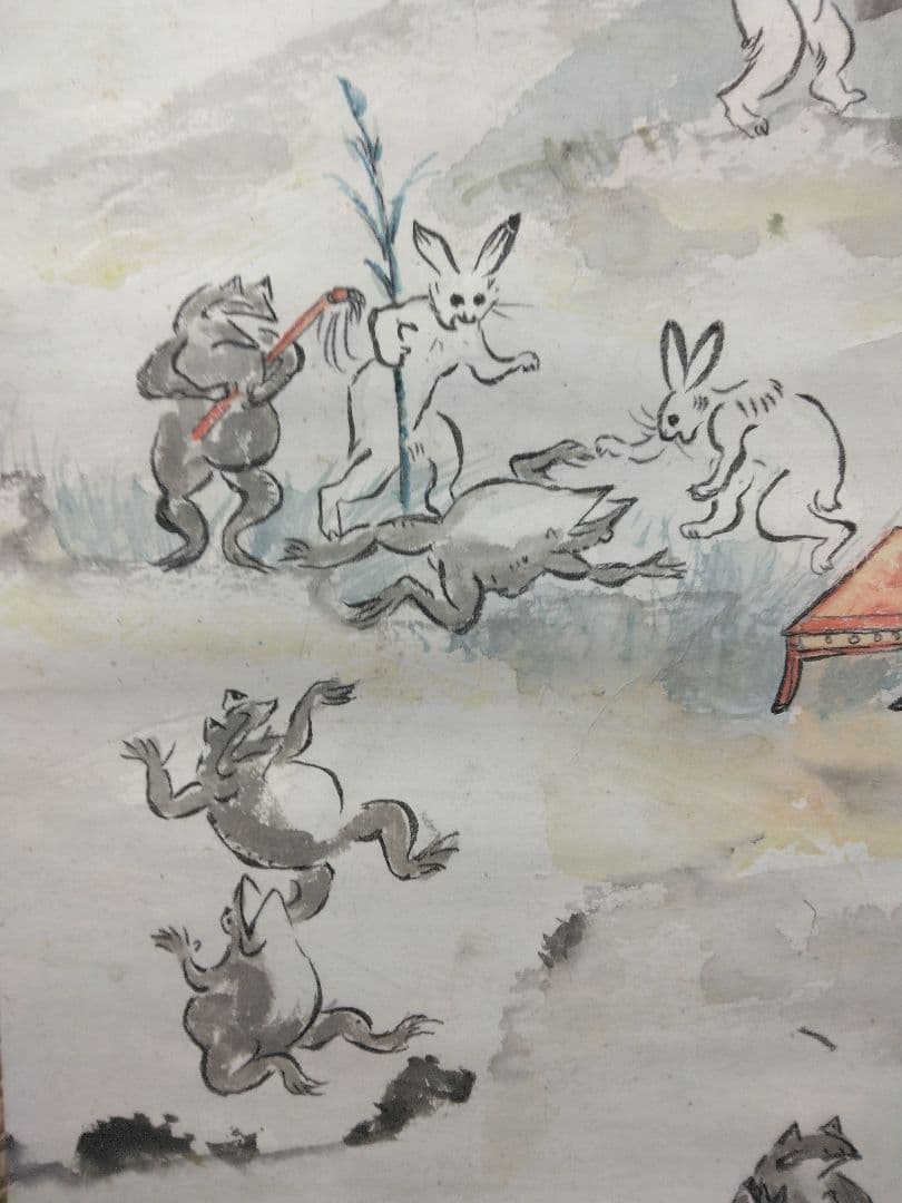 【みりん様用】鳥獣戯画　紙本　掛軸（河鍋暁斎 風）