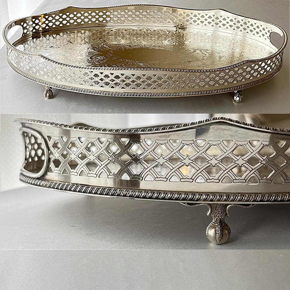 【英国】ビクトリアン ギャラリートレー 40cm 装飾フット