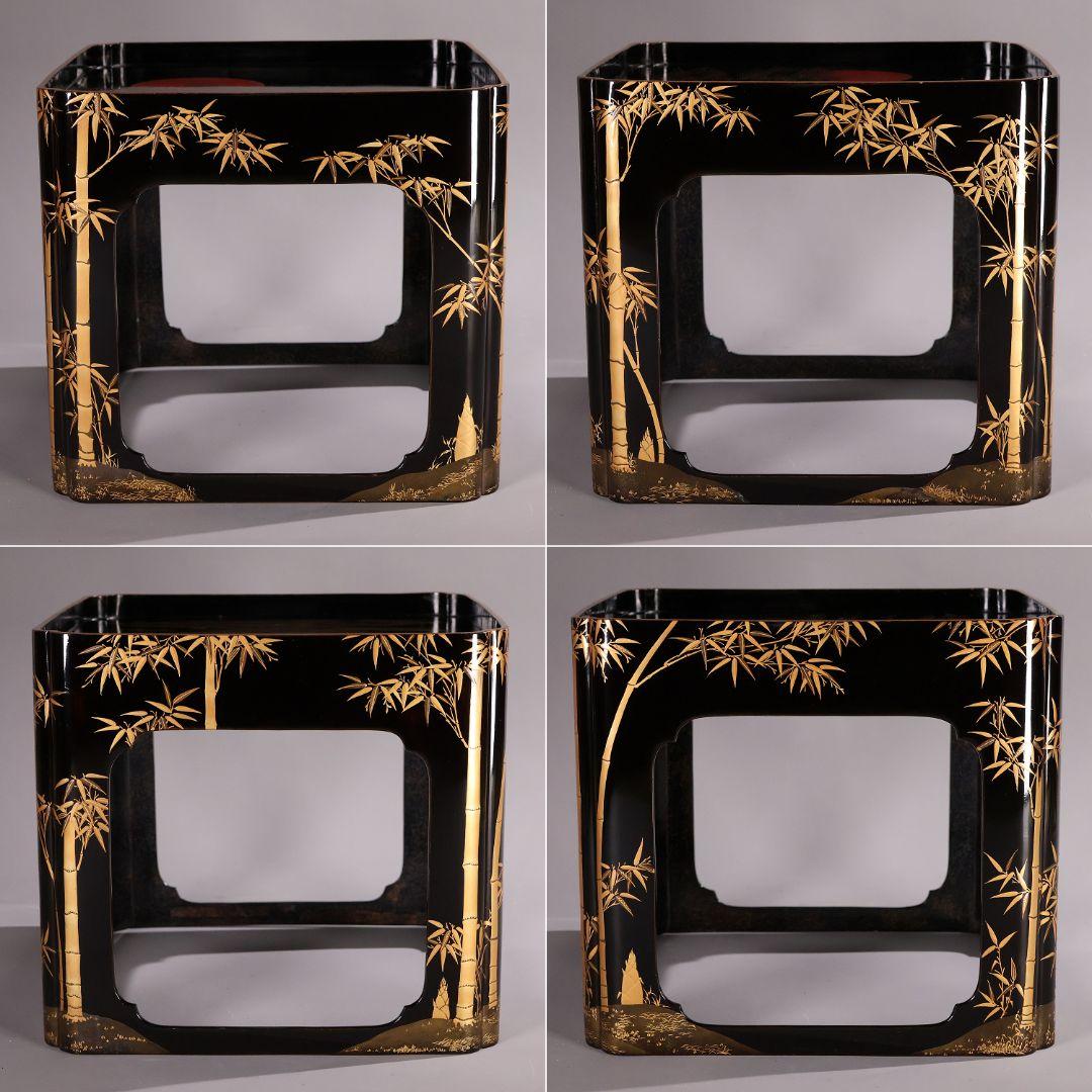 【MA806】時代 加賀蒔絵 日の出鶴 竹 金蒔絵 大盃・盃台 木製漆器 杯