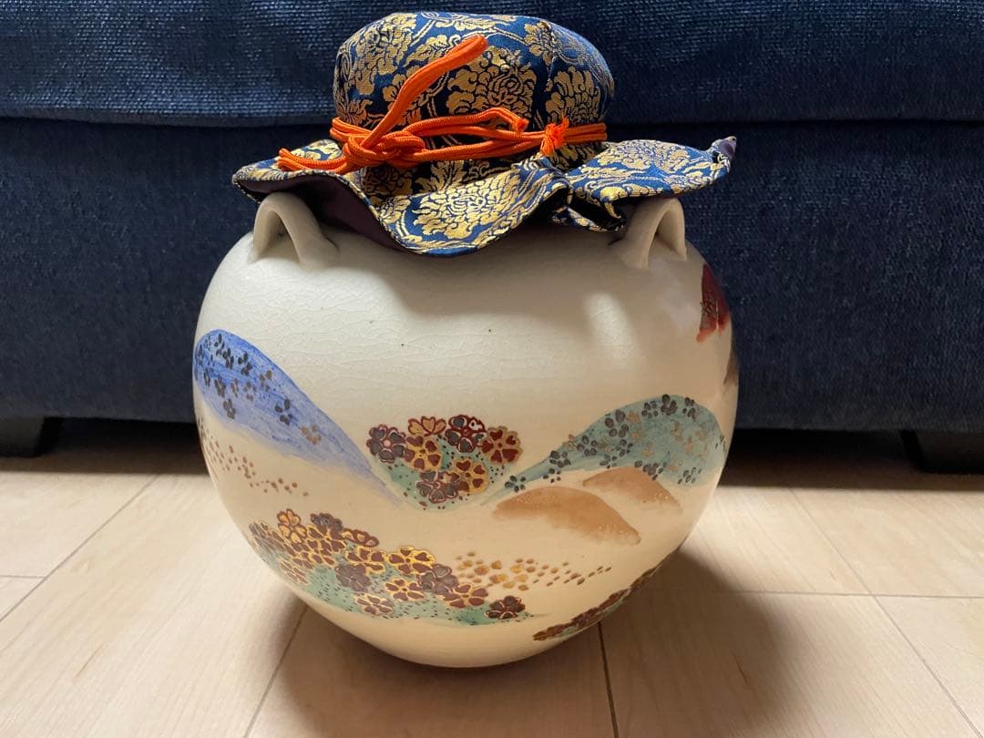 茶器/茶道具　飾茶壺（飾壺）】吉野山　共箱　飾り紐3本・口紐付