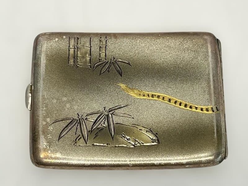 銀製 タバコケース 煙草入れ 虎紋　彫金　在銘　STERLING 950