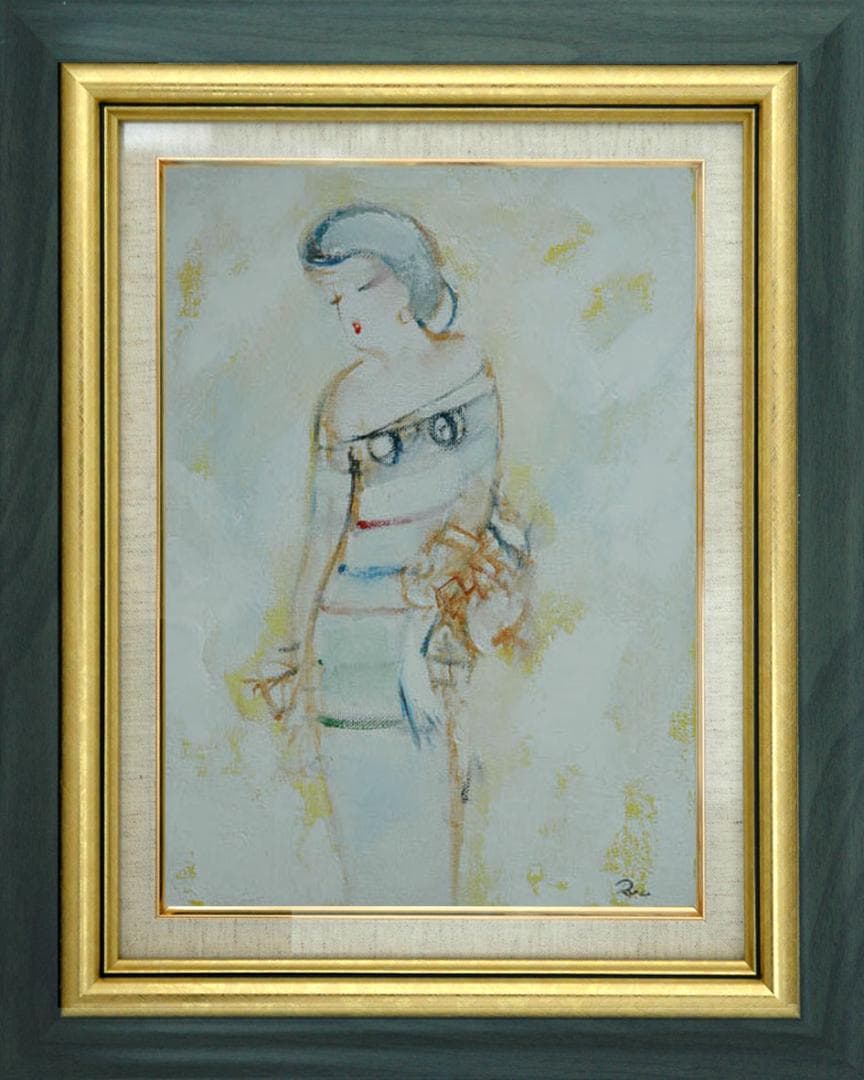 油絵 菅家令子 絵 絵画 インテリア 額付(黒) F3-020311 人物 女性