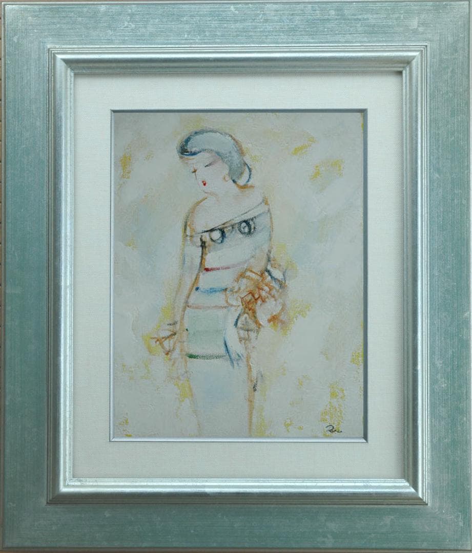 油絵 菅家令子 絵 絵画 インテリア 額付(黒) F3-020311 人物 女性