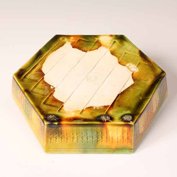 三彩六角灰皿　六代　清水六兵衛　唐三彩　【陶器】