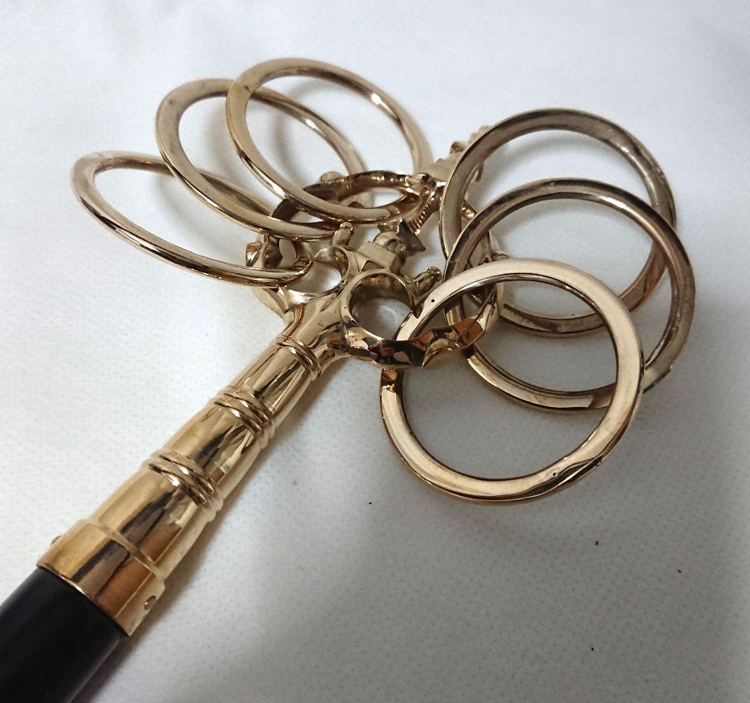 ✶金属工芸品✶錫杖 六環 真鍮製 本焼 黒檀柄付 京都 仏具・密教・山伏・修験道