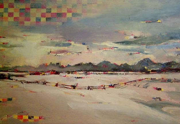 油絵 菅家令子 絵画インテリア額付(青緑＋金色の枠)uF6-060204 風景雪