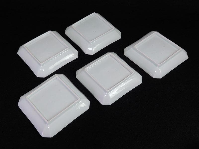 古伊万里　染錦　牡丹の図　角皿　５枚　C590AS- BLz