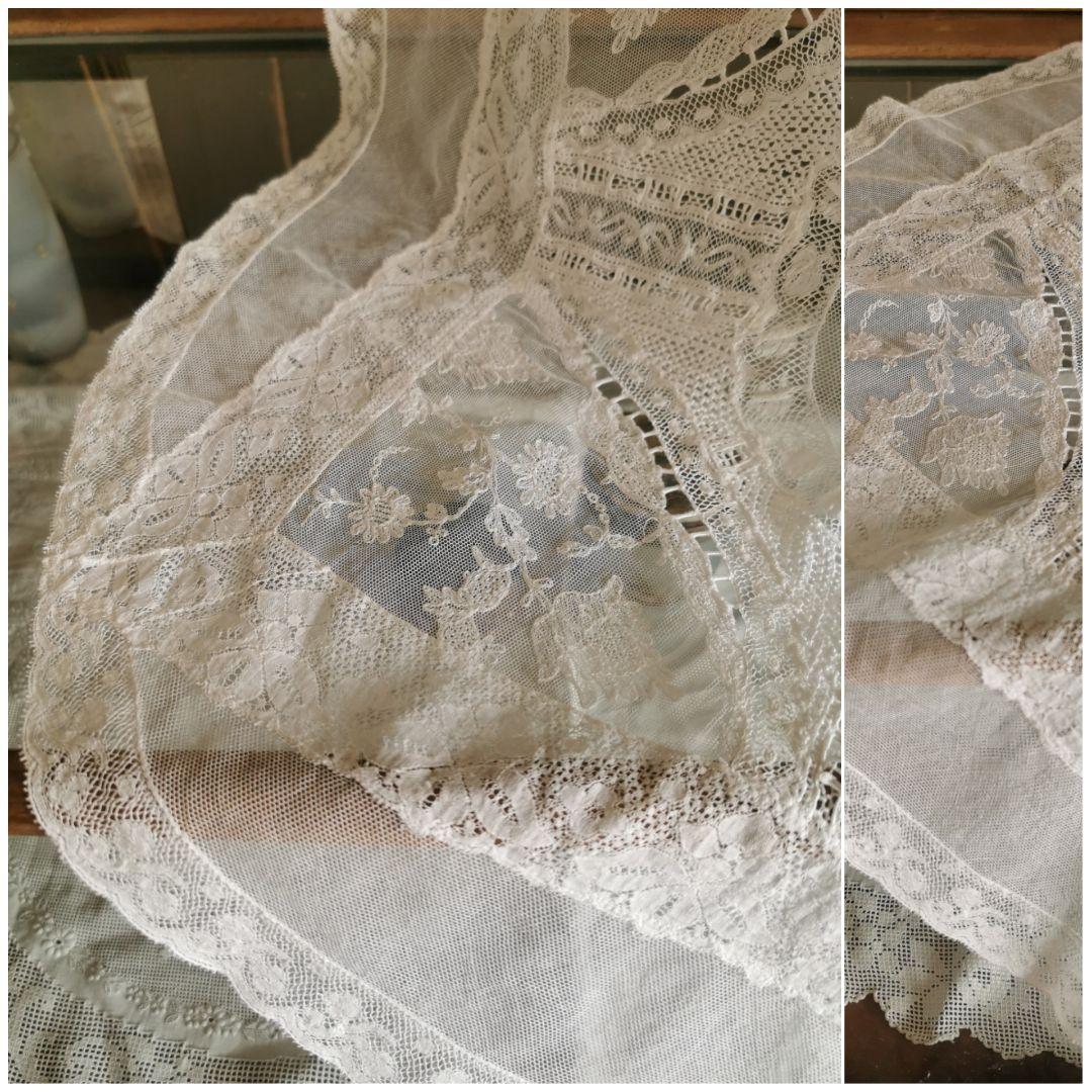 アンティークフランス ノルマンディー＆ボビンレース 美しいφ56㎝ラージドイリー