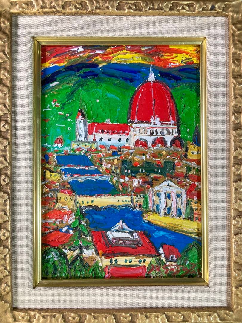 【真作】鈴木マサハル 「フィレンツェ」油彩画 直筆サイン 裏書き有り 絵画