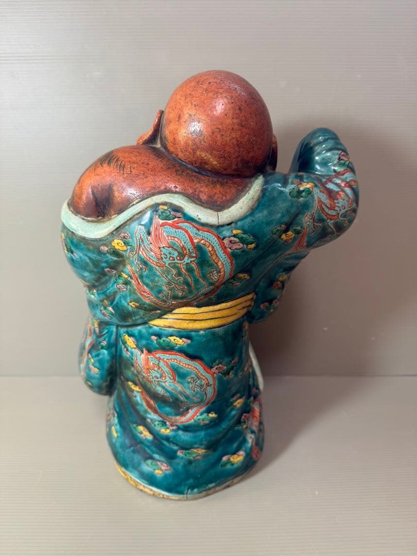 2704 九谷焼　龍文　布袋　縁起物  置物  時代物