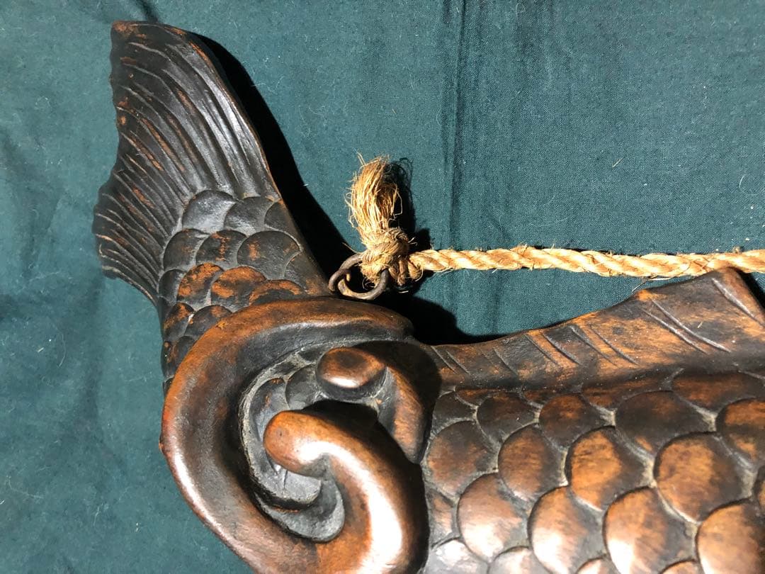 自在鉤　鯉　木彫　木製　古民具　置物　アンティーク　時代物　インテリア