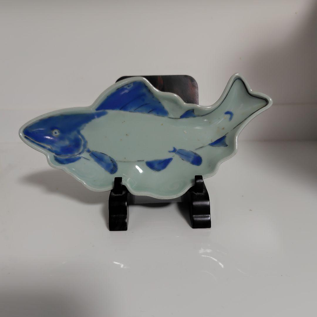 古伊万里 青磁染付 鮎皿