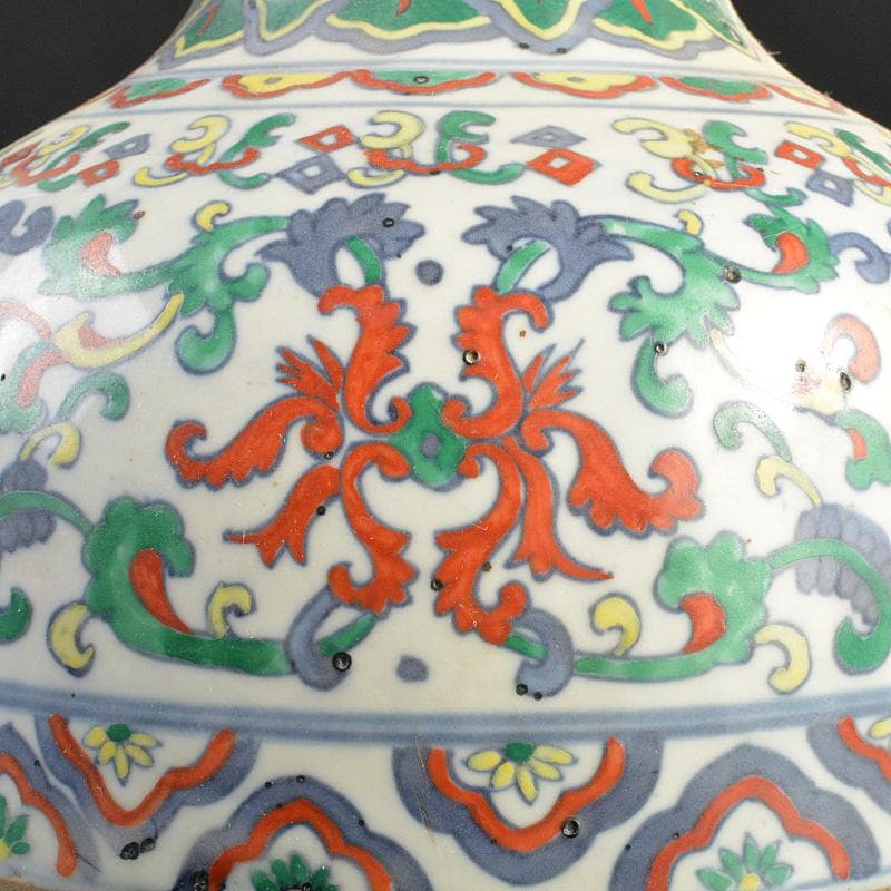 中国　大清乾隆年製　豆彩　花弁文　双耳瓶　V　R7038