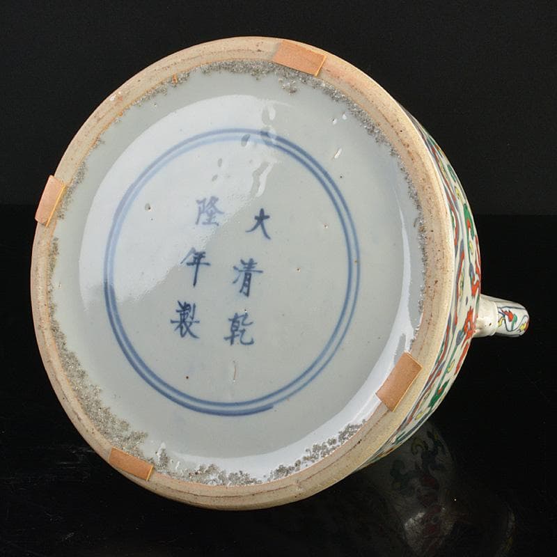 中国　大清乾隆年製　豆彩　花弁文　双耳瓶　V　R7038