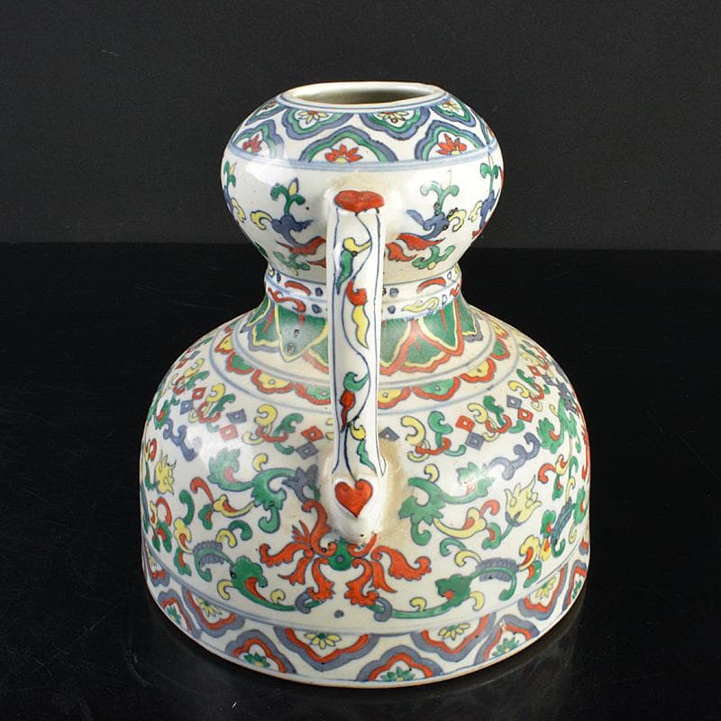 中国　大清乾隆年製　豆彩　花弁文　双耳瓶　V　R7038