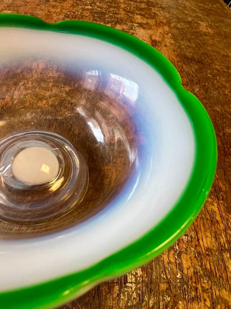 大正ロマン　乳白緑みどり氷コップ　ウランガラス　和ガラス　アンティーク　古道具