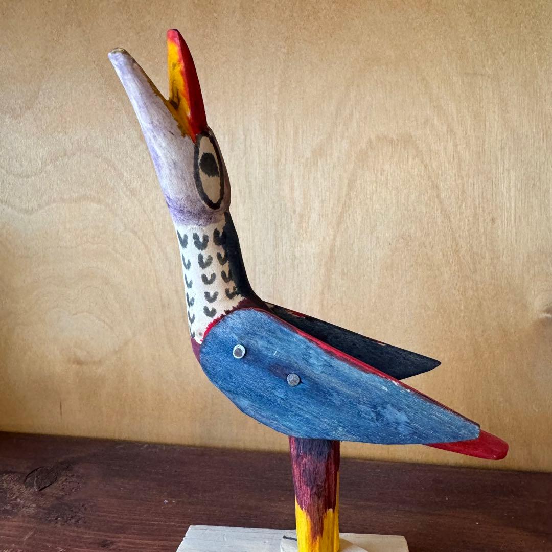 メキシコ ビンテージ ウッドカーヴィング ヒクイドリ 民藝 オブジェ 置物 古物