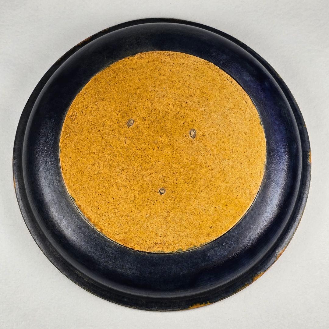 舶来品 希少 中国古磁 唐三彩 陽刻 手描き 蓮魚紋 筆添 筆洗 観賞皿 超美品