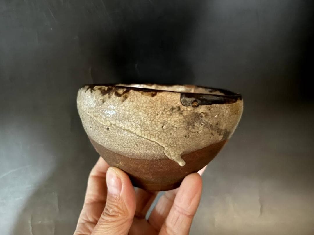 酒杯■古唐津 鯨皮 江戸期 古唐津名品 桐箱 書付有 酒器 酒杯 茶碗時代骨董■