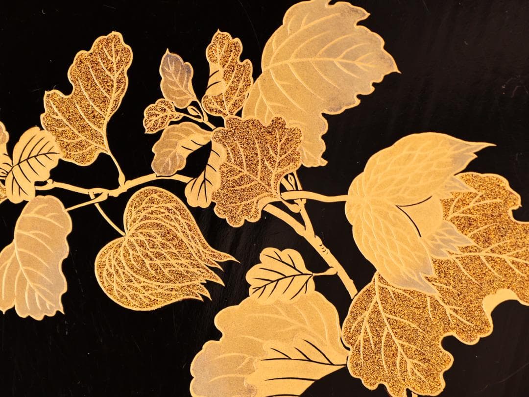 BJ417 時代輪島塗 図替草花金蒔絵 四客 吸物盆 菓子盆 丸盆 大聖寺 梨地