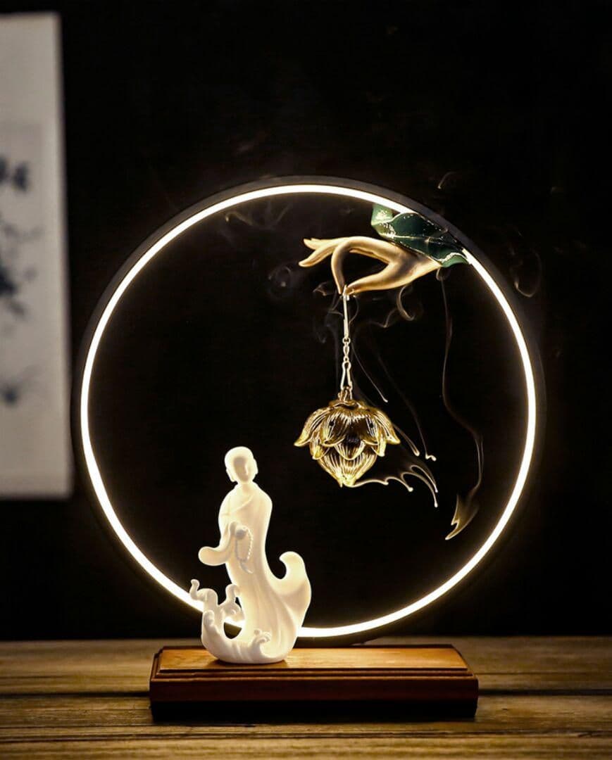 禅の意  加護を平安を保つ    陶磁器  仏手蓮の花香炉