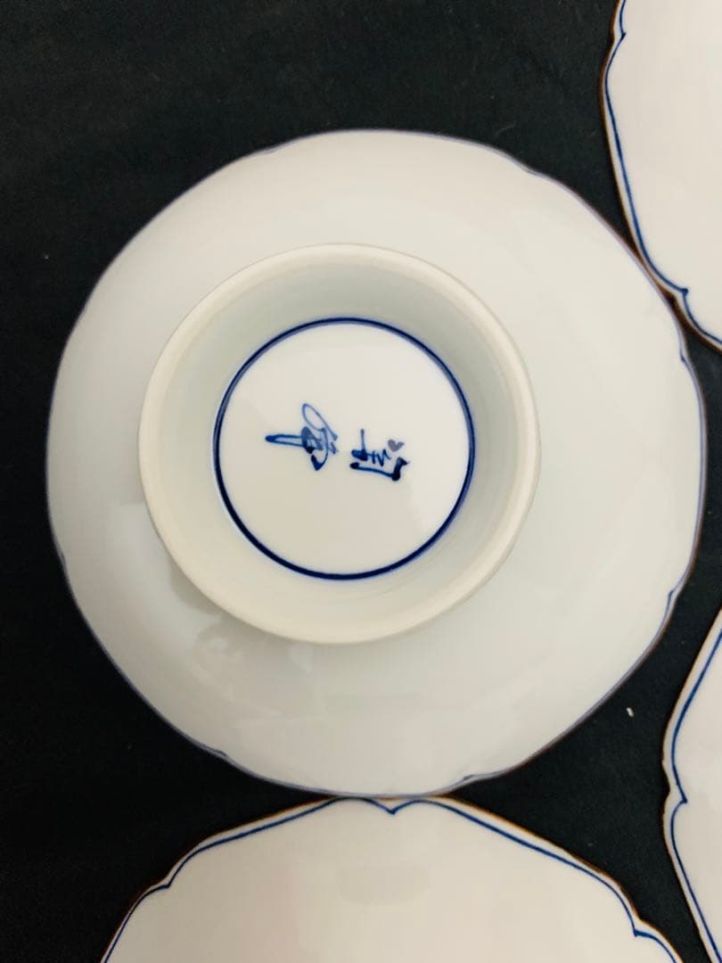 平安陶峰造　染付渦雲錦小鉢5客　京焼　共箱付き　高級懐石料理料亭皿