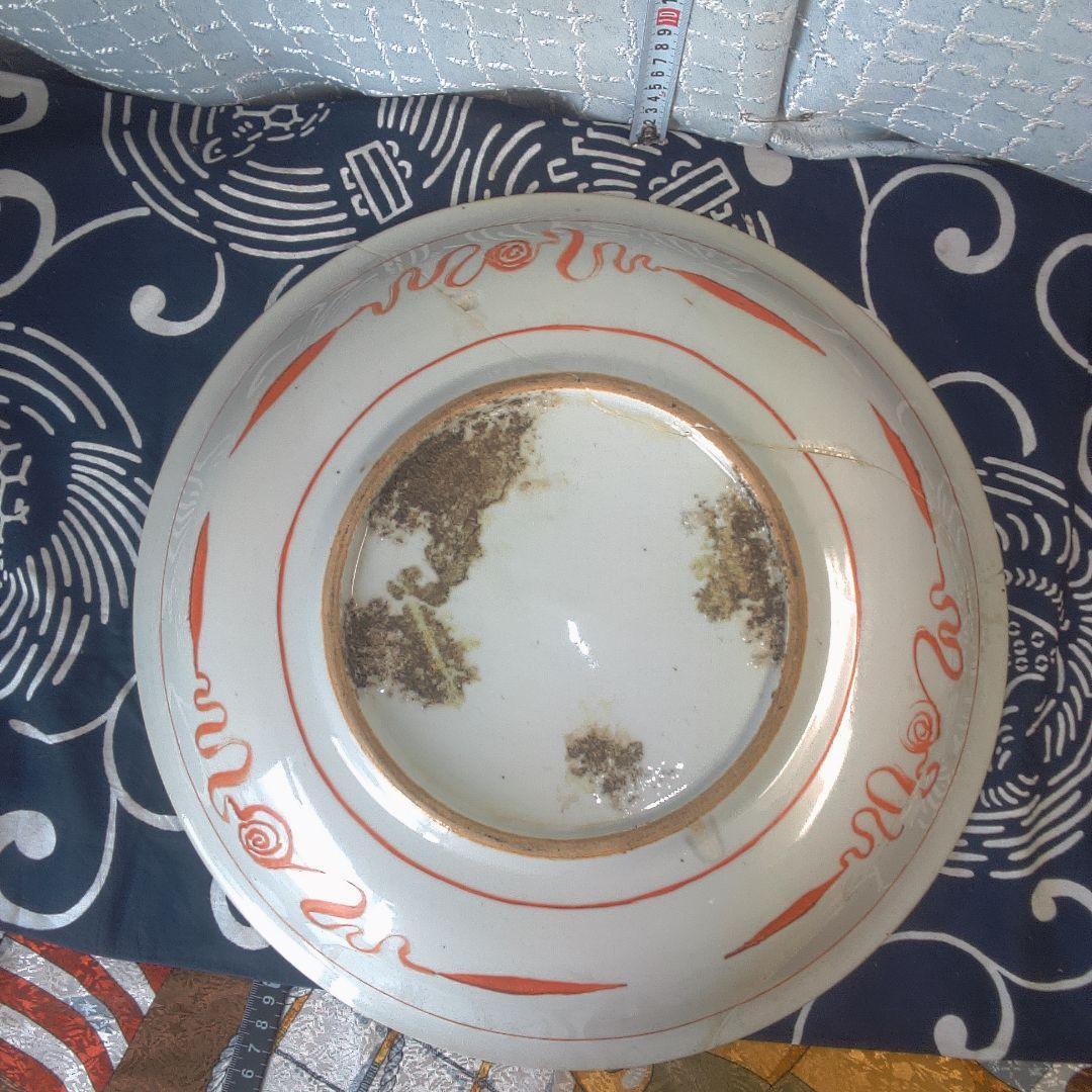 骨董６ 中国？ ひび直しあります注意多色花模様の陶器皿