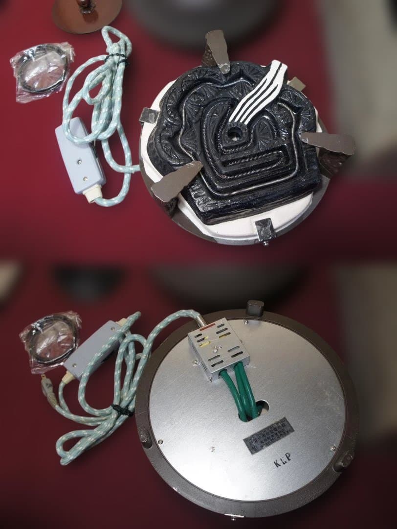 ☆焼杉置炉 在銘 筋釜 釜鐶 置炉用600w炭型電熱器 送料込み