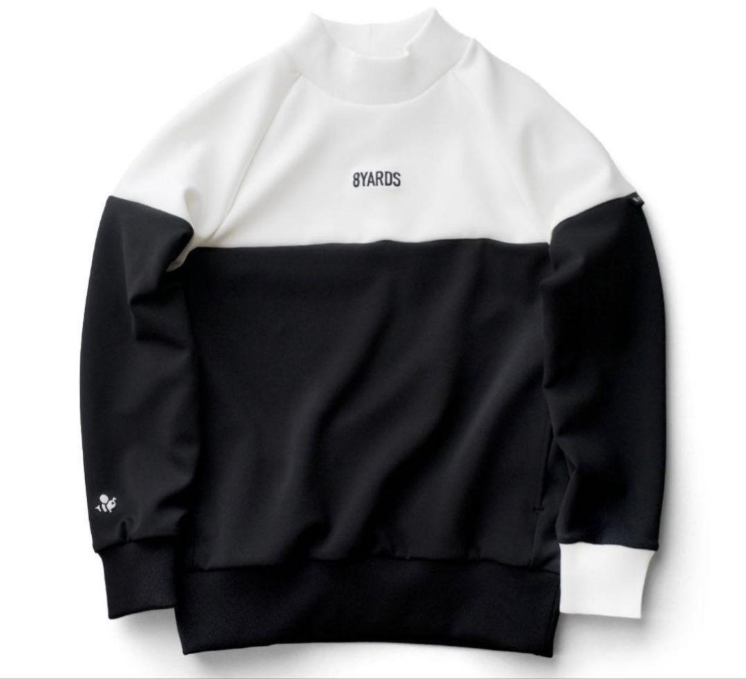8yards ハチヤーズ 長袖モックネック ブラック×ホワイト サイズＬ