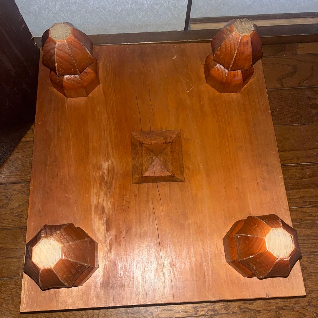 昭和レトロ 木製 脚付き へそあり 囲碁版 囲碁盤 中形5寸　ケース付き