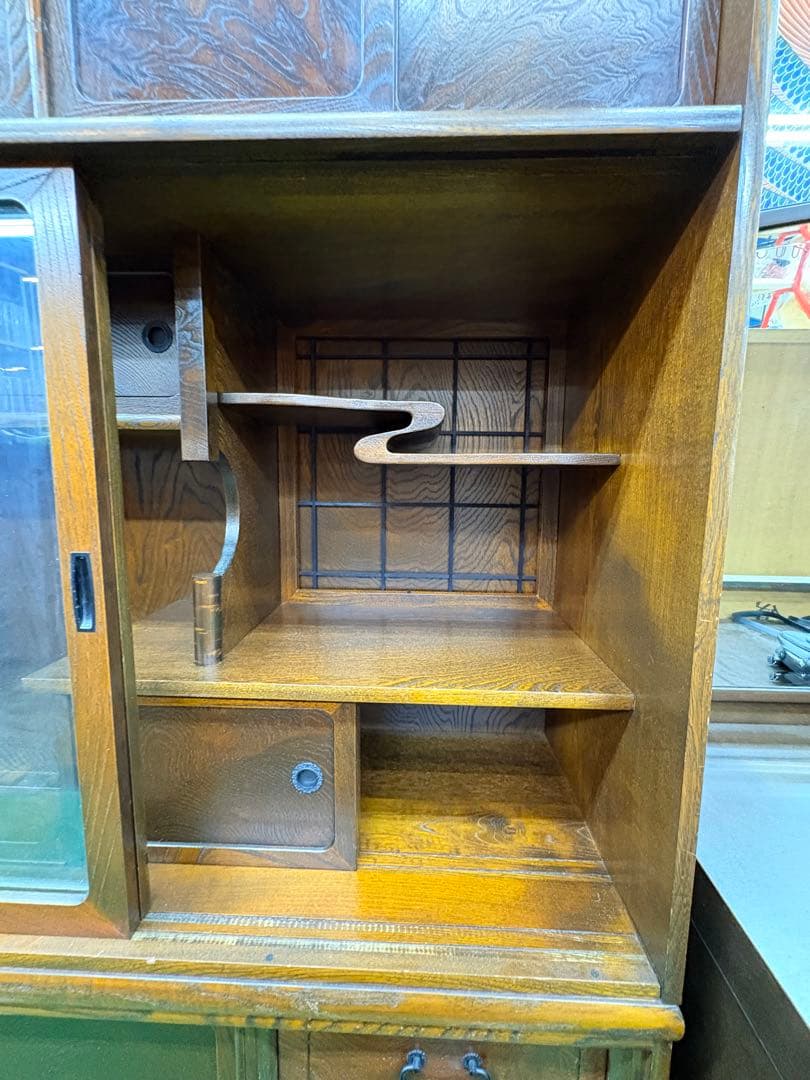 高級　欅（ケヤキ）　茶箪笥　和家具　飾り棚　違い棚　美品　飾り棚　昭和レトロ