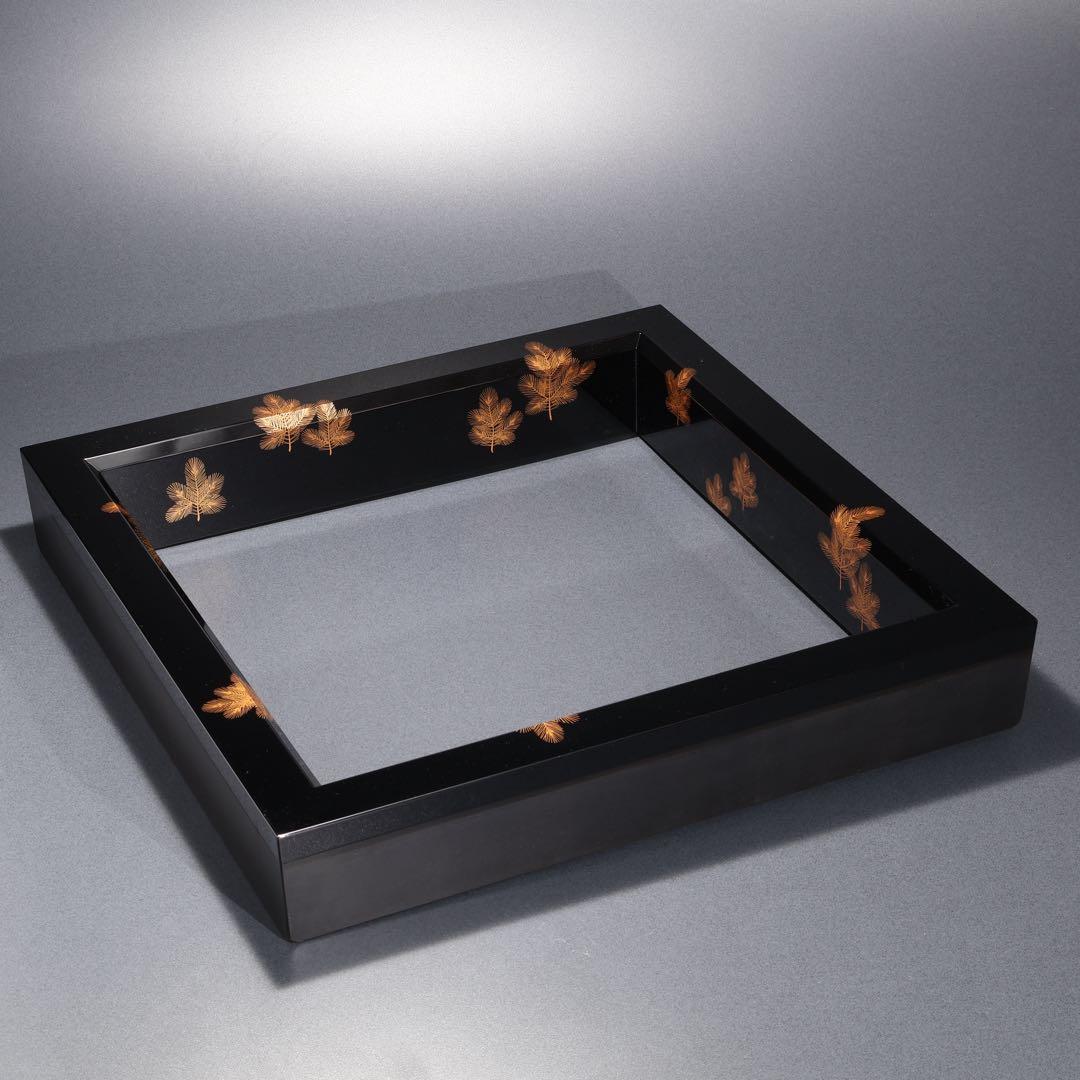 【茶道具】炉縁　象彦　若松文様　裏千家鵬雲斎花押書付　共箱　R1590