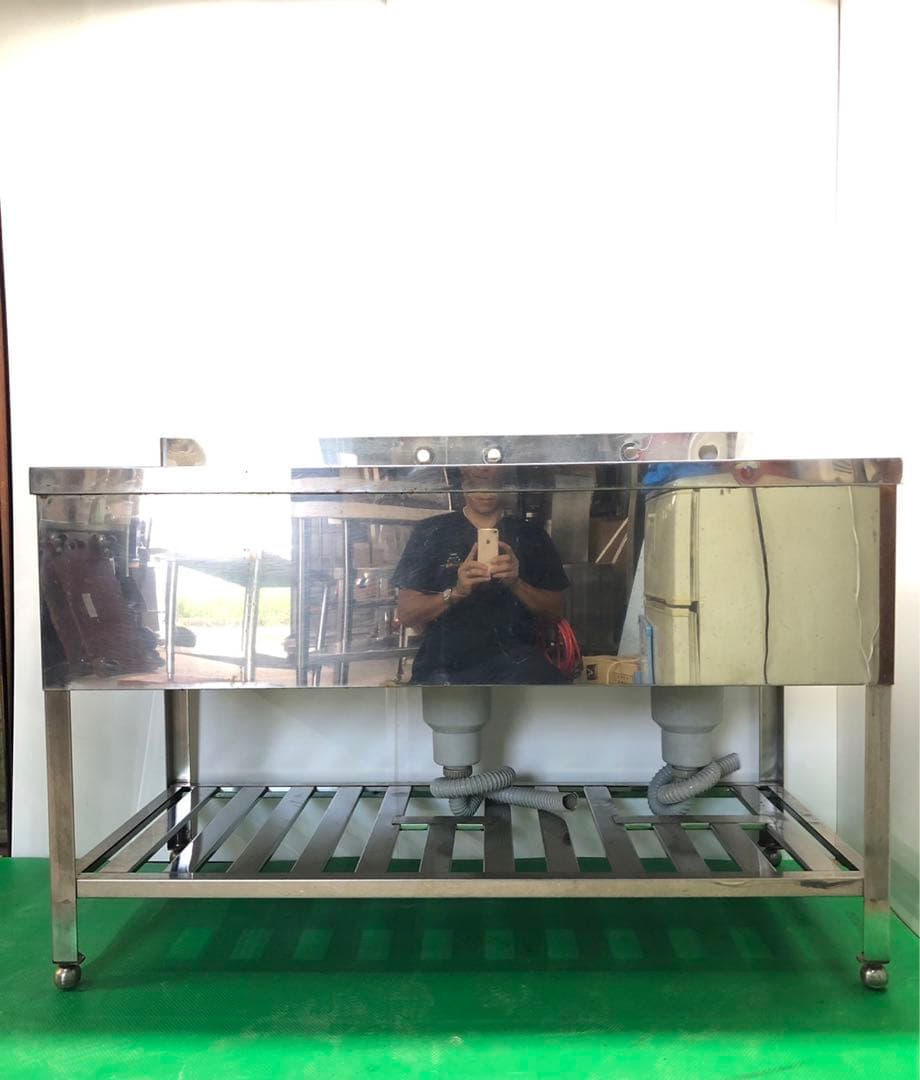 ☆地域限定送料無料☆二槽シンク　水切付　幅1280 ステンレス　業務用