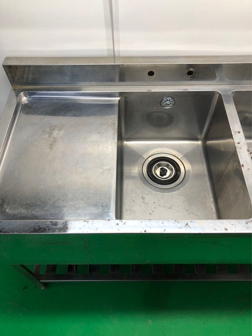 ☆地域限定送料無料☆二槽シンク　水切付　幅1280 ステンレス　業務用