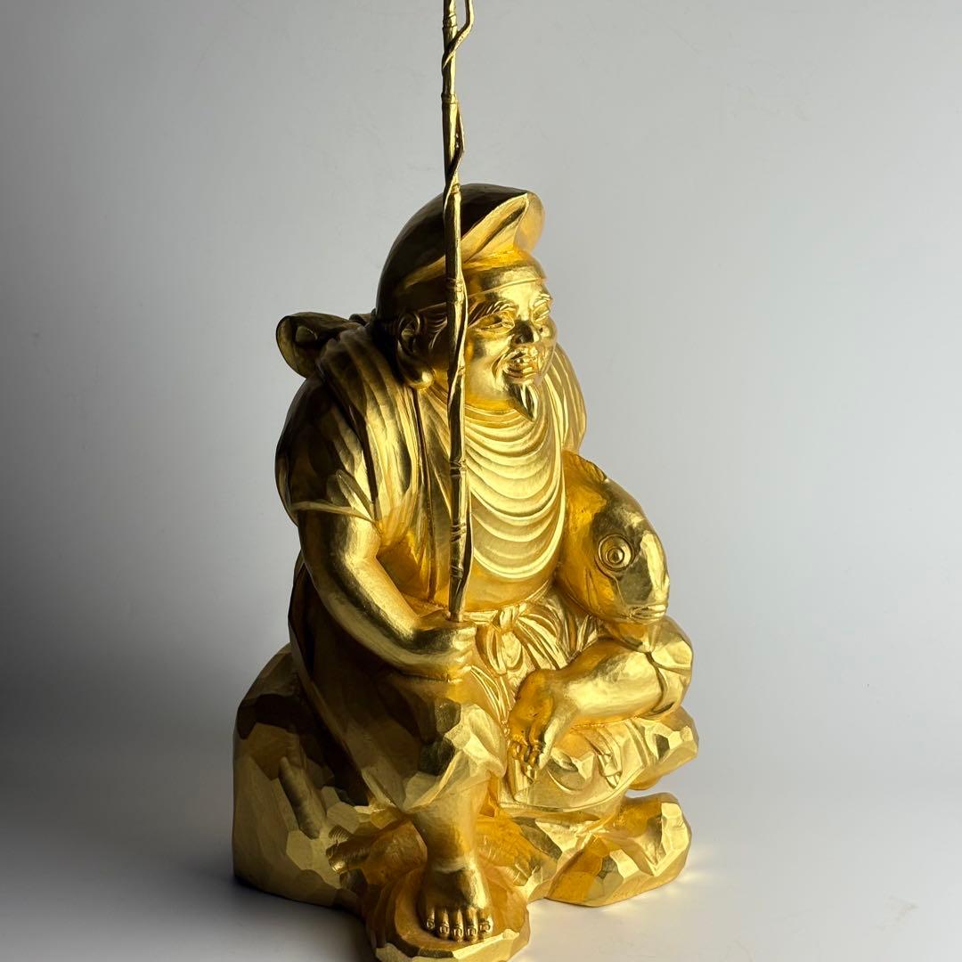 仏師 先崎栄伸 銅ブロンズ 金箔仕上『恵比寿』置物 共箱 定価68万円 仏教美術