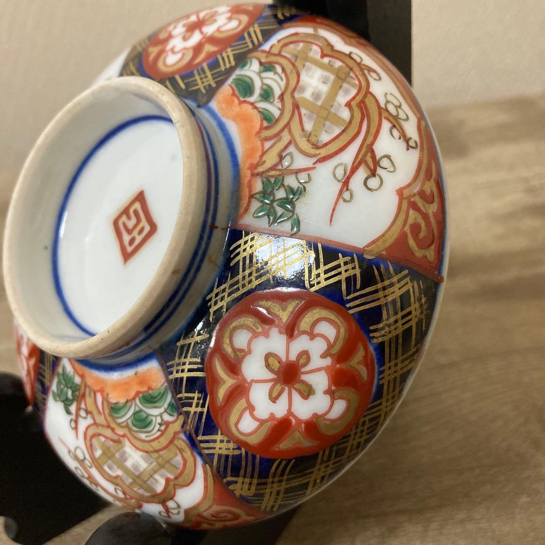古伊万里　色絵染付間取　金襴手　丼　5客　蓋付碗　アンティーク　骨董　明治〜大正