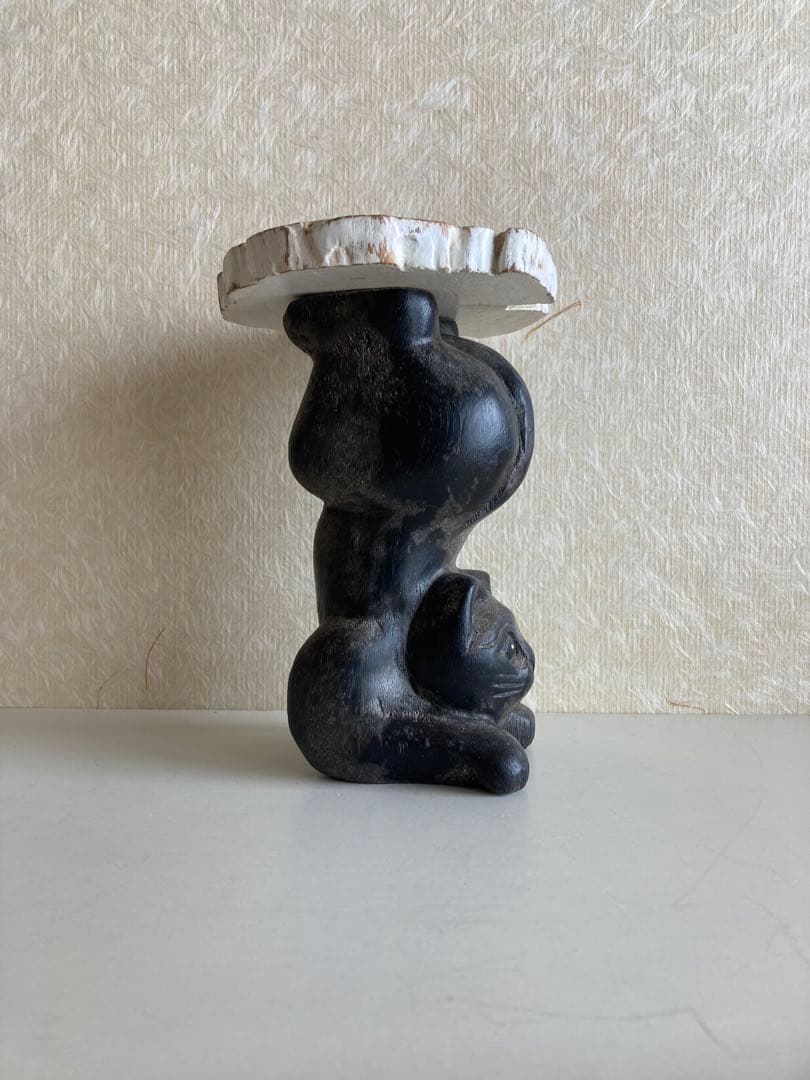 ◾️アジア〜中近東 アンティーク 木彫　猫 台｜プリミティブアート 民藝 オブジェ