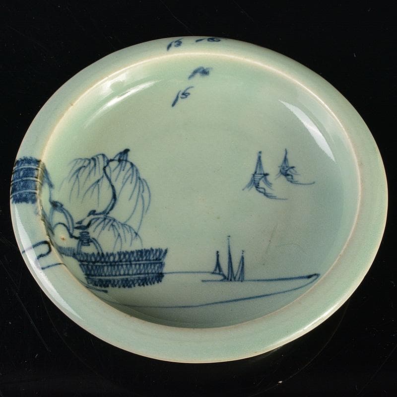 有田焼　初期有田　鍋島青磁　柴垣柳文鉢　高足皿　時代箱付　V　R6606