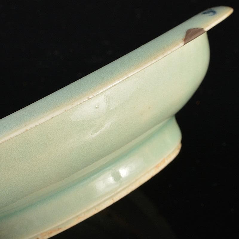 有田焼　初期有田　鍋島青磁　柴垣柳文鉢　高足皿　時代箱付　V　R6606