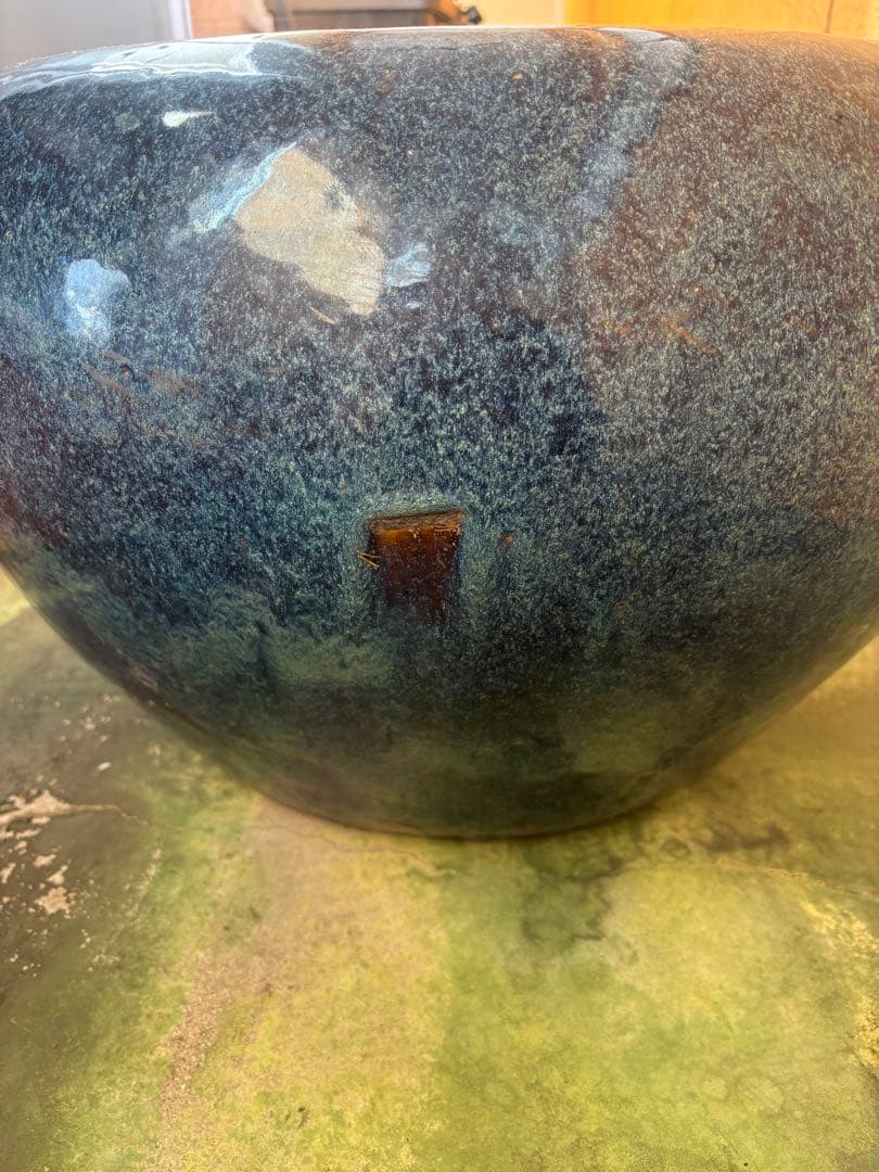 火鉢 海鼠釉 鉢 金魚鉢 睡蓮鉢 染付 メダカ鉢 釜道具 灰道具 大型陶器